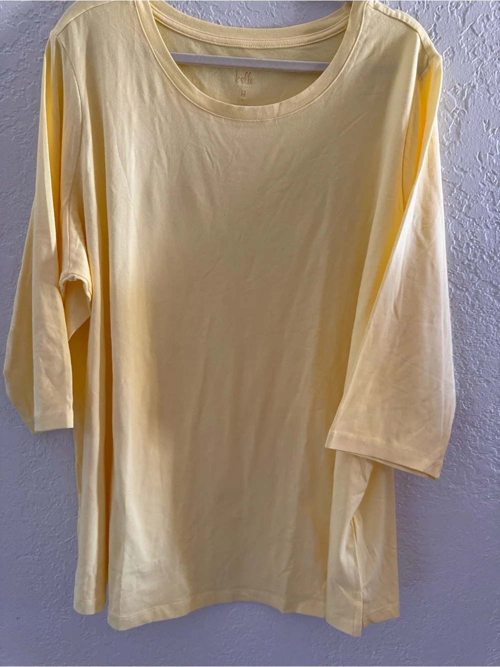 Belle by Kim Gravel 1X Triple Luxe Knit Yellow 3/4 Sleeve Top New